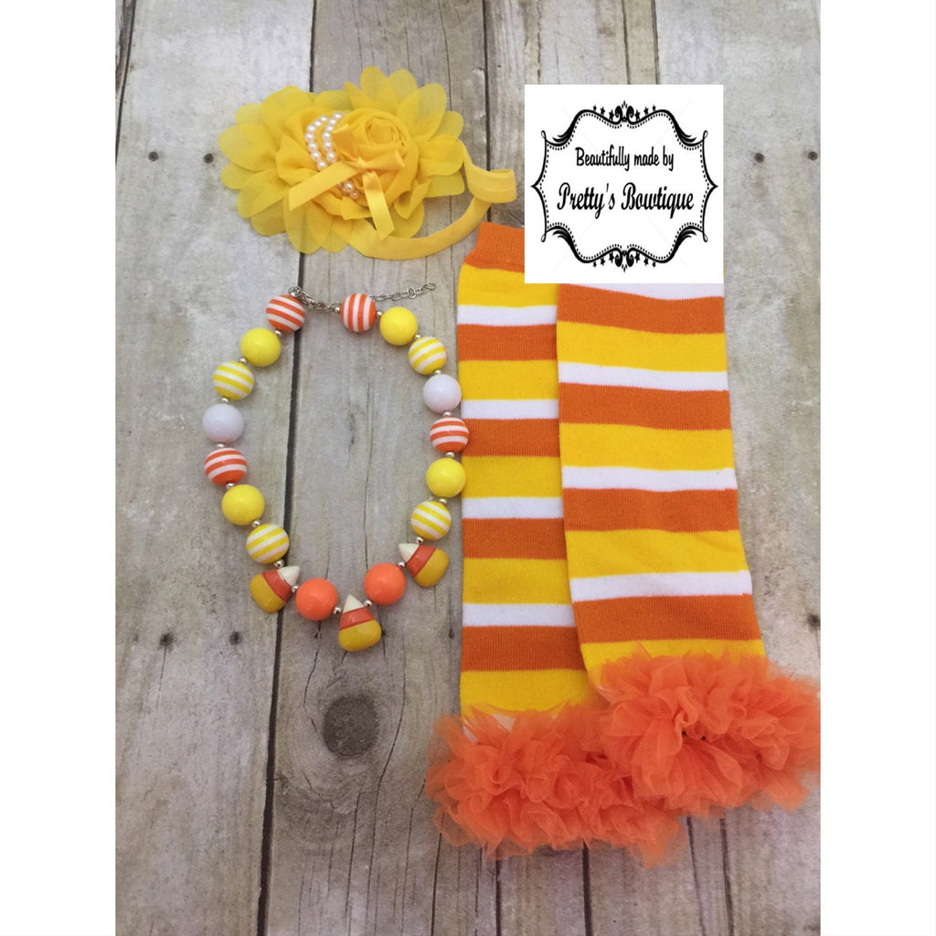Candy Corn Leg Warmers, Headband and Necklace 3-Piece Set - Pretty's Bowtique