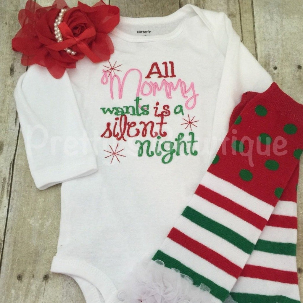 Christmas Outfit for Baby Girl - 3-piece Set with Bodysuit / T-shirt, Leg Warmers & Headband - Pretty's Bowtique