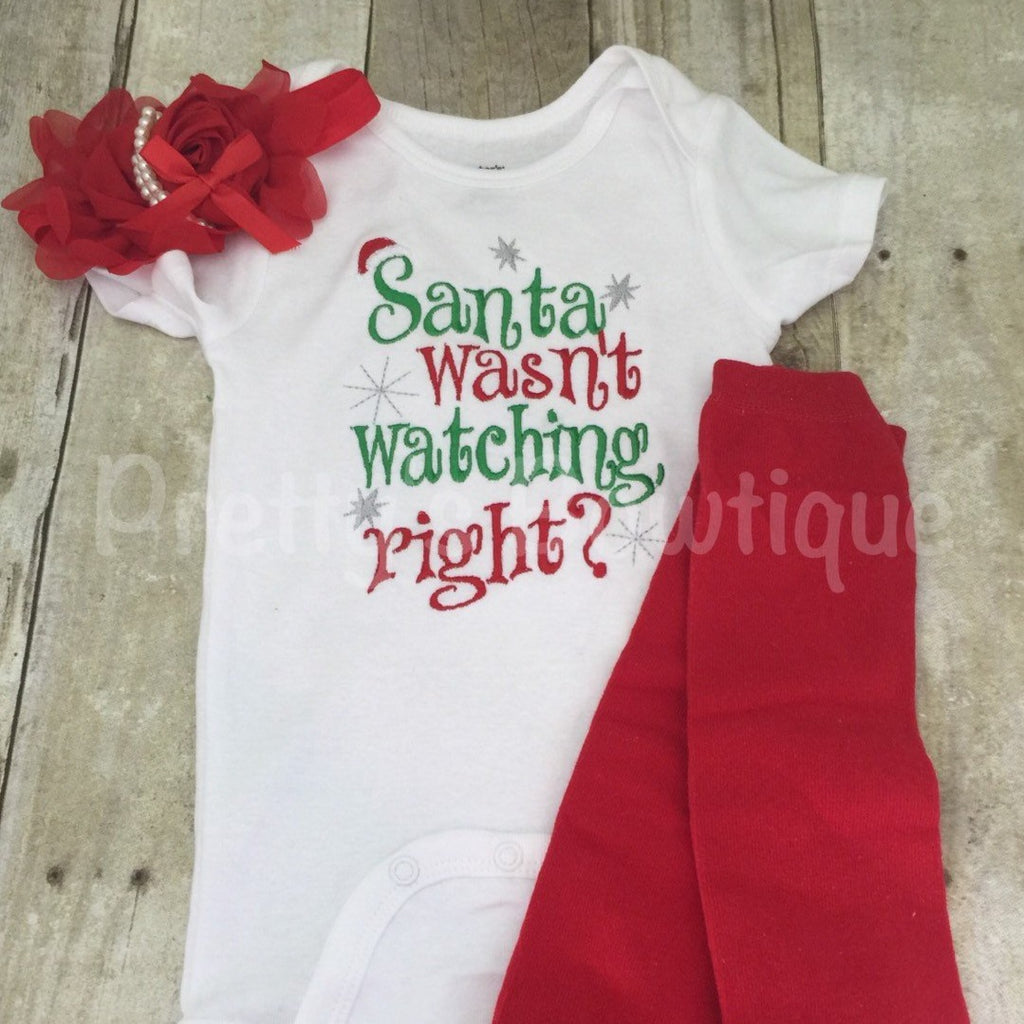 Santa wasn't watching right? Girls Christmas Set Shirt, Legwarmers, and Headband - Pretty's Bowtique