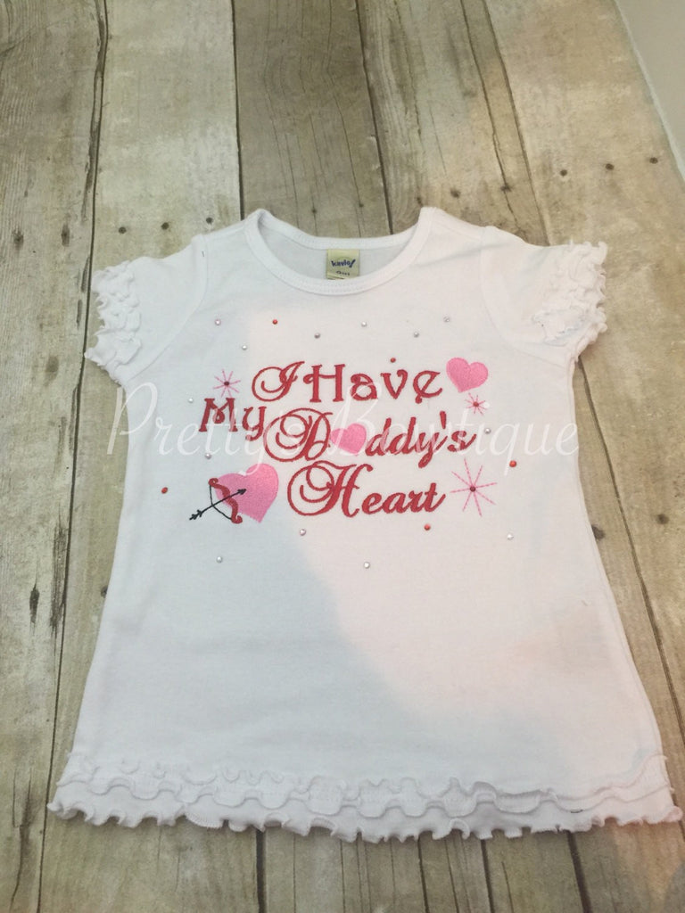 Girls Valentine's Shirt - I have my DADDY'S heart with bling shirt or bodysuit. Valentine's Day - Pretty's Bowtique