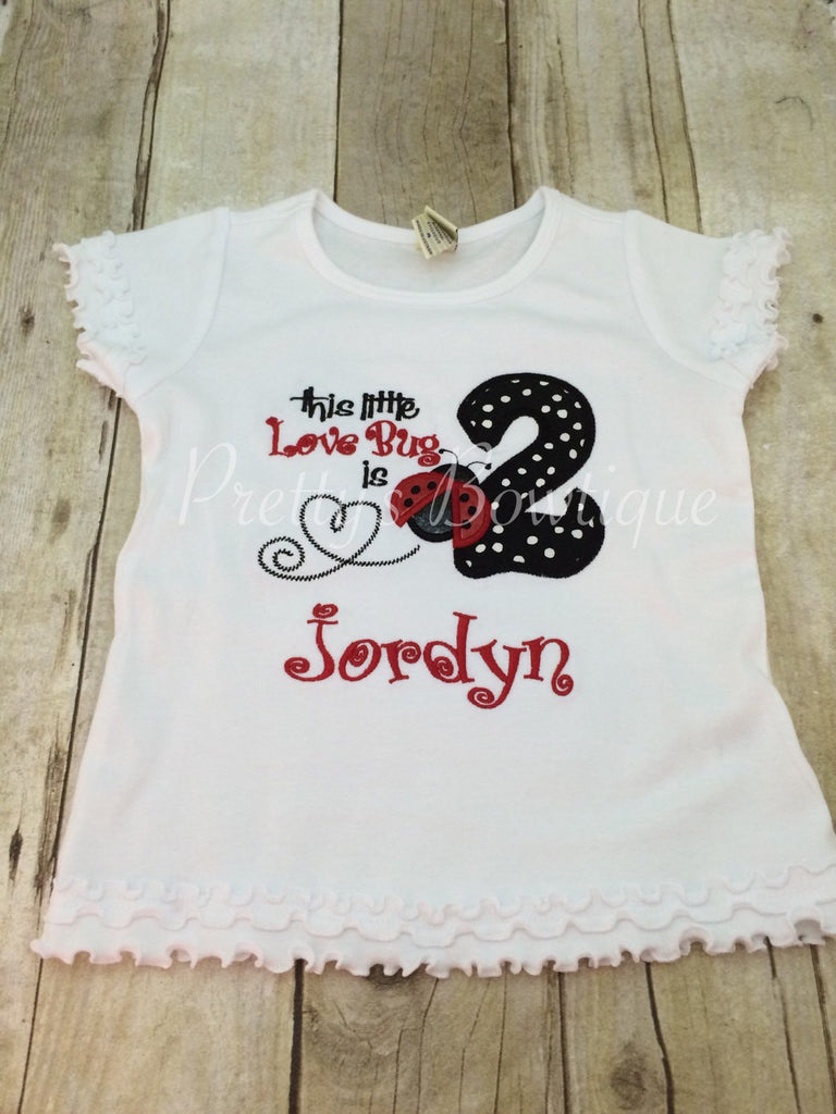 First Birthday lady bug shirt  Lady bug birthday shirt.  This little LOVE BUG is ONE ladybug birthday shirt - Pretty's Bowtique