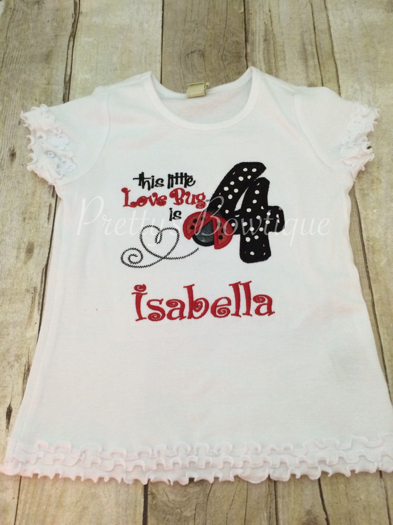 First Birthday lady bug shirt  Lady bug birthday shirt.  This little LOVE BUG is ONE ladybug birthday shirt - Pretty's Bowtique
