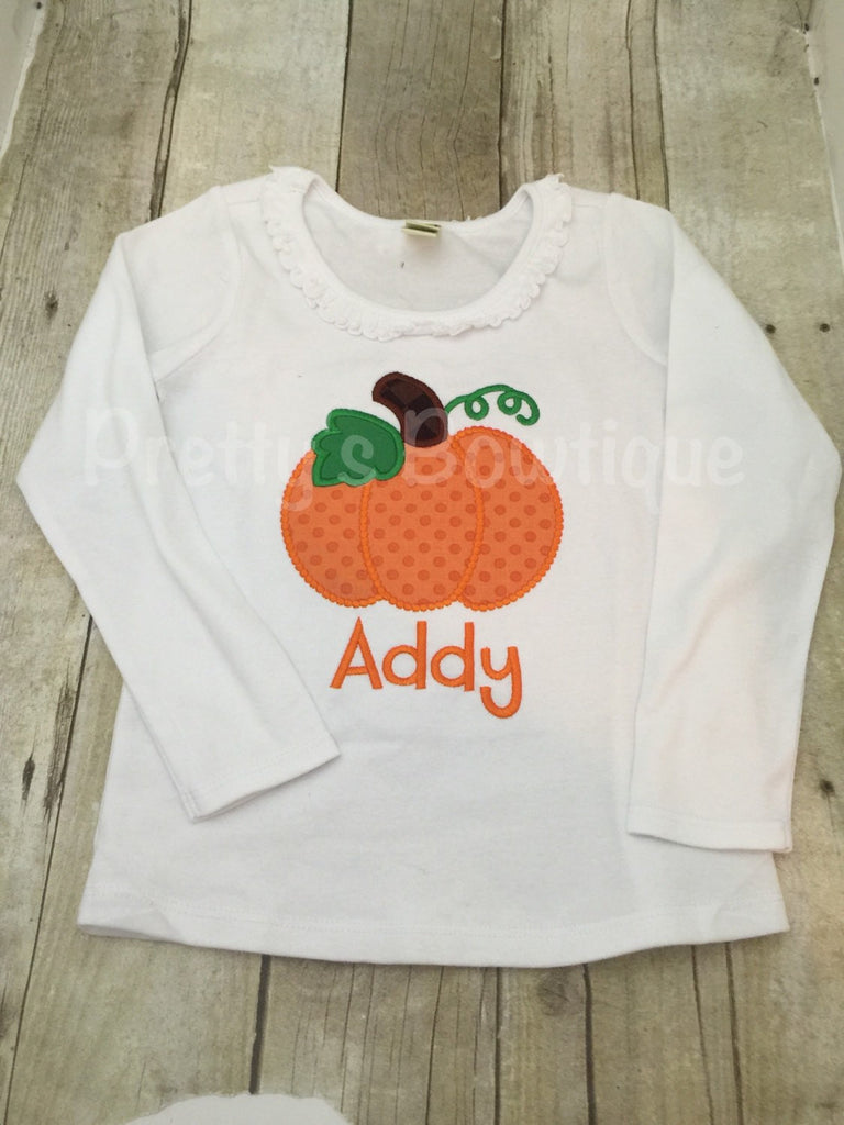 Girls Pumpkin Shirt or bodysuit - Personalized Pumpkin Fall Shirt Can Customize fabrics and colors - Pretty's Bowtique