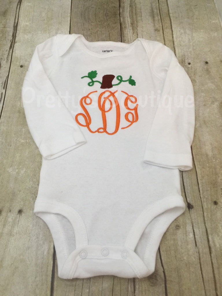 Girls Pumpkin Shirt with Monogram for Newborn to 12 Years - Pretty's Bowtique