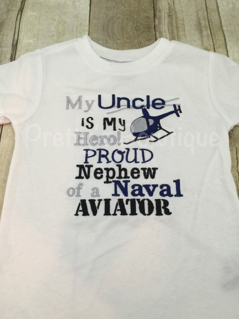 Proud Nephew, My Hero Shirt, Gifts for Nephews, Custom Shirts, Embroidered Shirts, Embroidered Gifts, Naval Aviator Shirt or bodysuit - Pretty's Bowtique