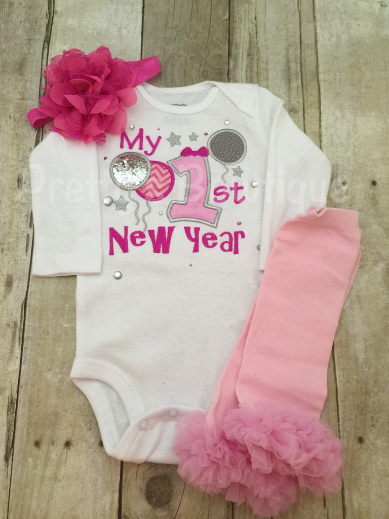 Baby girl 1st New Year's Shirt or bodysuit, legwarmers and headband.  ADD name for NO CHARGE 2016 - Pretty's Bowtique