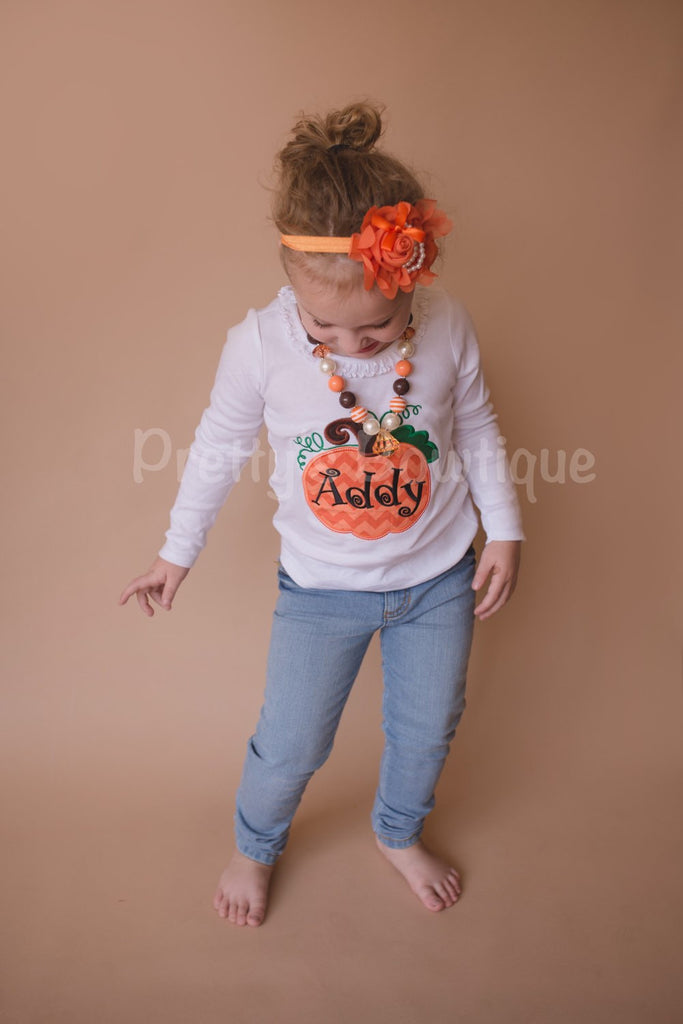 Girls Pumpkin Shirt or Baby Bodysuit Personalized with Name in Sizes Newborn to Youth XL - Pretty's Bowtique