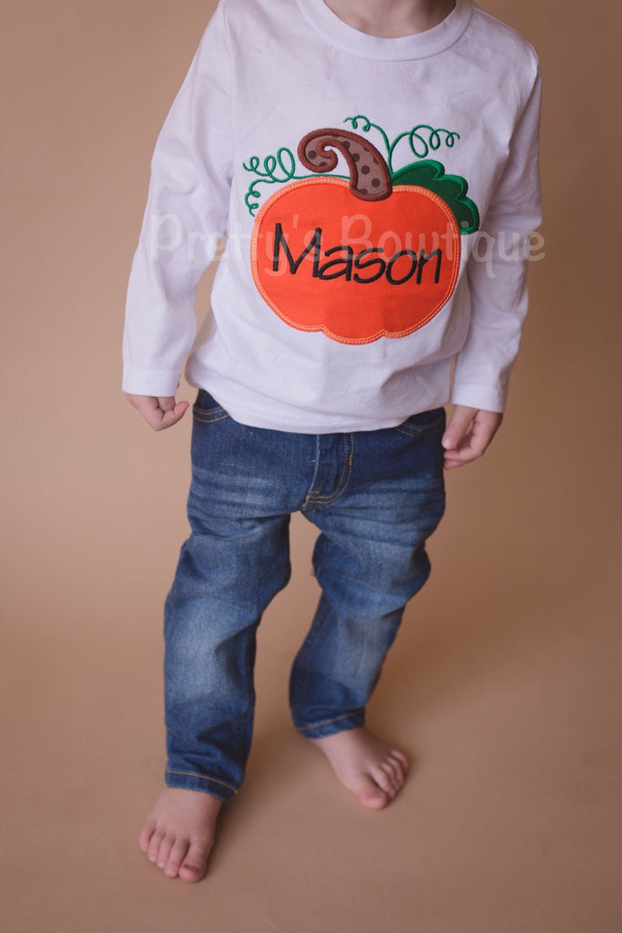 Boys or Girls Pumpkin Shirt Personalized Pumpkin Fall Shirt Can Customize fabrics and colors **Sale** - Pretty's Bowtique