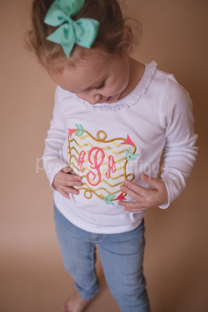 Monogram Girls T Shirt / Bodysuit with Gold Scroll & Arrows Aztec Design - Pretty's Bowtique