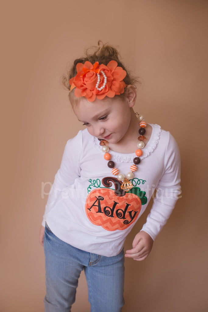 Girls Pumpkin Shirt or Baby Bodysuit Personalized with Name in Sizes Newborn to Youth XL - Pretty's Bowtique