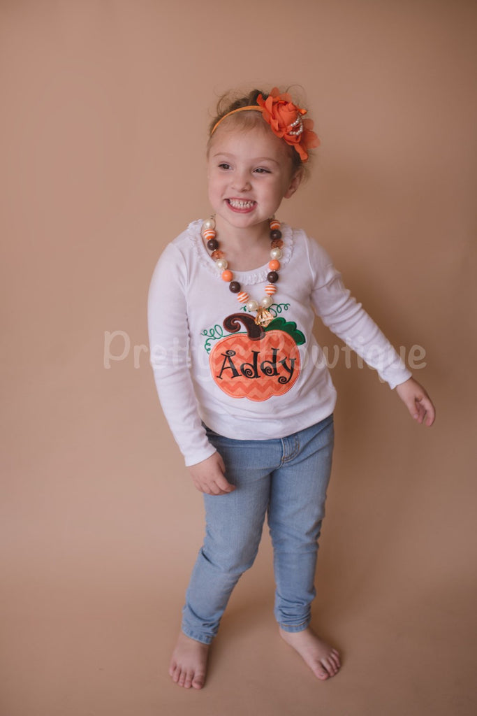 Girls Pumpkin Shirt or Baby Bodysuit Personalized with Name in Sizes Newborn to Youth XL - Pretty's Bowtique