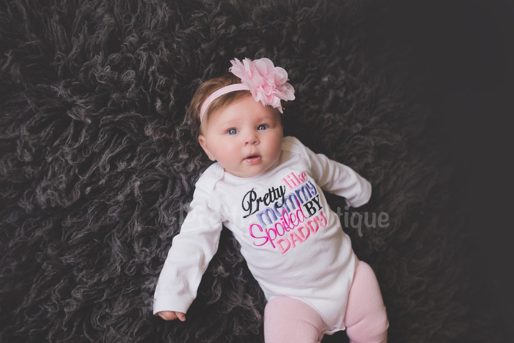 Girls bodysuit or shirt- Pretty like mommy spoiled by daddy shirt or bodysuit, headband and legwarmers - Pretty's Bowtique
