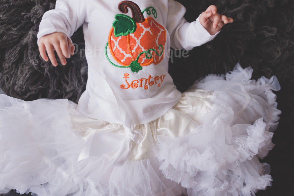 Pumpkin Shirt for Girls Sizes Newborn to Youth XL -- Personalized with Name - Pretty's Bowtique