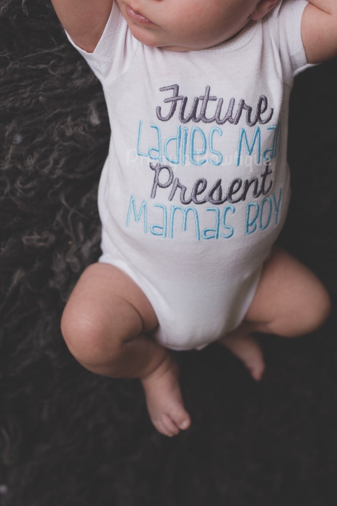 Future Ladies Man Present Mamas boy bodysuit or shirt Hospital or Coming home outfit baby boy - Pretty's Bowtique