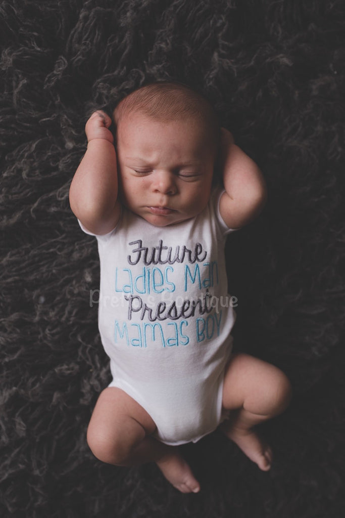 Future Ladies Man Present Mamas boy bodysuit or shirt Hospital or Coming home outfit baby boy - Pretty's Bowtique
