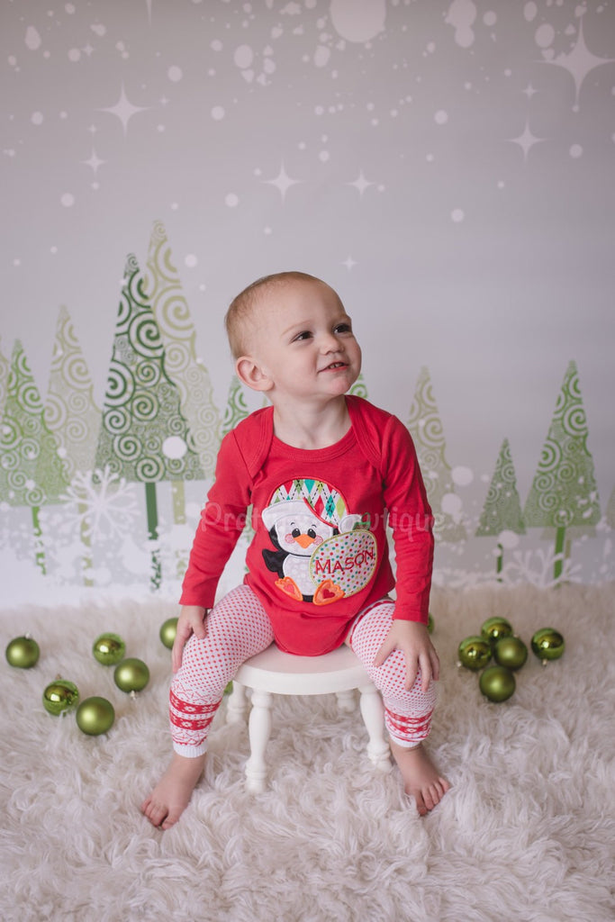 Santa Penguin Shirt Monogrammed with Name – Bodysuit or Shirt Sizes 3 Months to 14 Years - Pretty's Bowtique