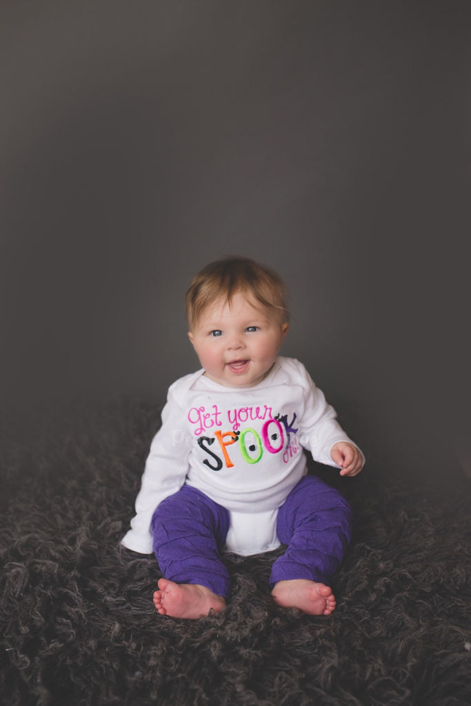 Girls Halloween Outfit - Get your spook on outfit bodysuit or shirt, over the top bow and legwarmers. - Pretty's Bowtique