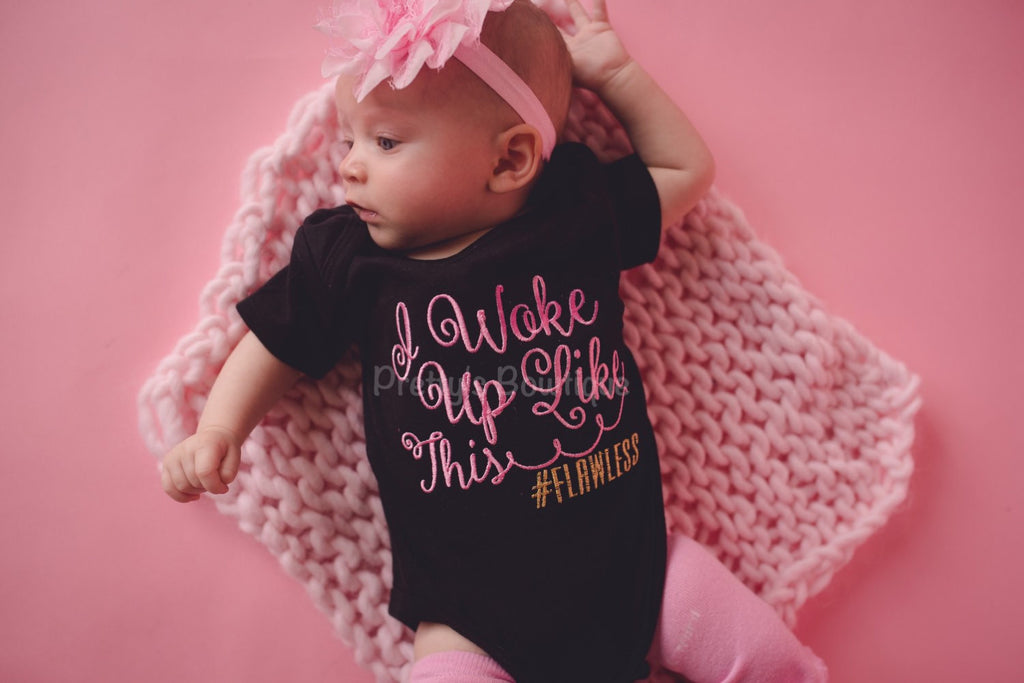 Baby girl outfit i woke up like this flawless -- I woke up like this #flawless shirt or bodysuit, legwarmers and headband - Pretty's Bowtique