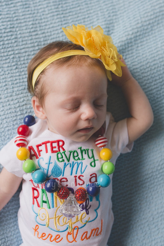 After every storm there is a rainbow of hope... Here i am! Bodysuit or shirt, necklace, diaper cover and headband - Pretty's Bowtique