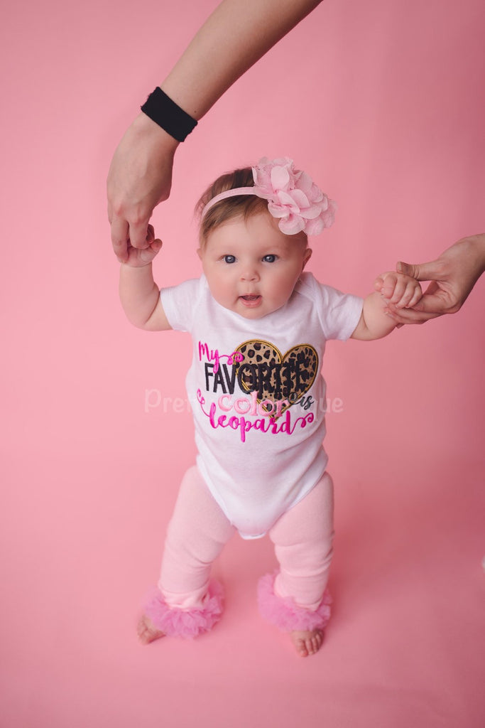 Baby girls My favorite color is lepoard outfit -- Bodysuit or t shirt, legwarmers and flower headband - Pretty's Bowtique