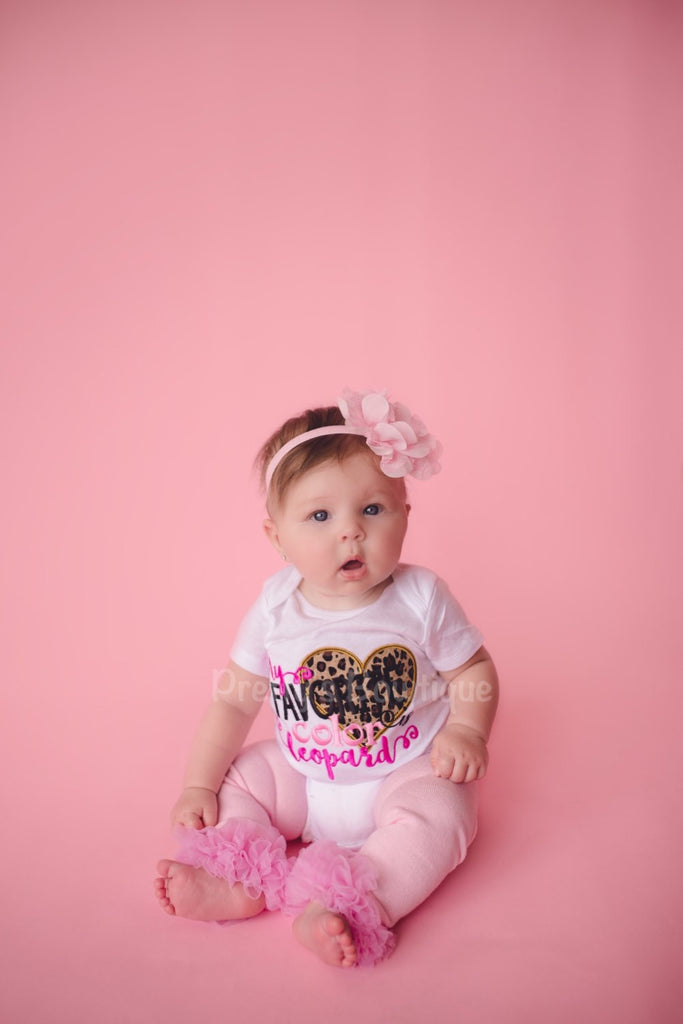 Baby girls My favorite color is lepoard outfit -- Bodysuit or t shirt, legwarmers and flower headband - Pretty's Bowtique