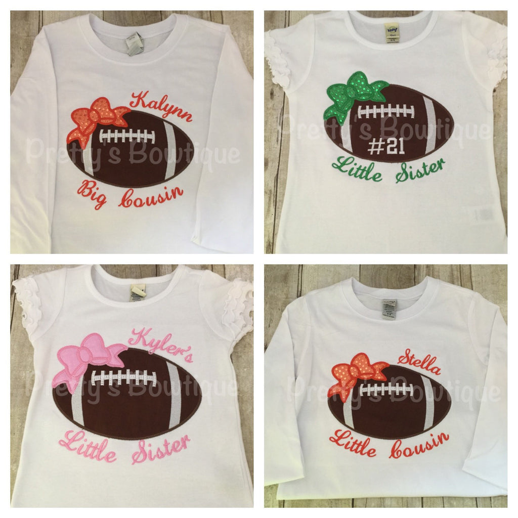 Girls Football shirt or bodysuit for babies, toddler, and children.  You pick team colors - Pretty's Bowtique