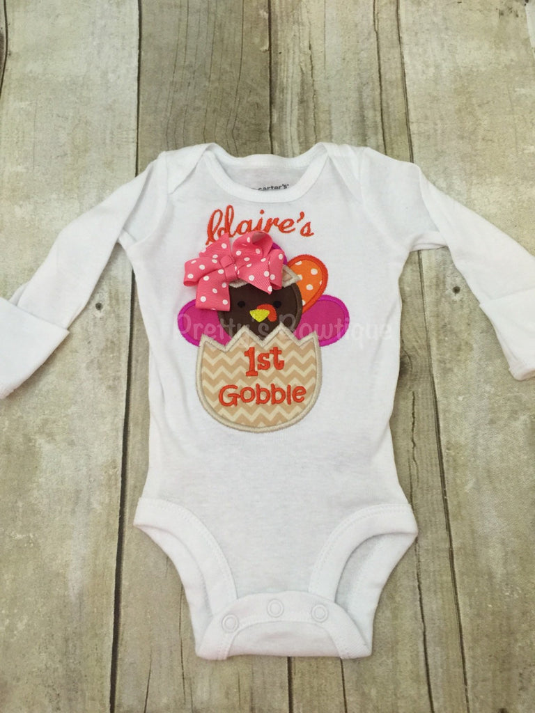 Girls My 1st thanksgiving bodysuit or shirt Thanksgiving  My 1ST Gobble baby girls - Pretty's Bowtique