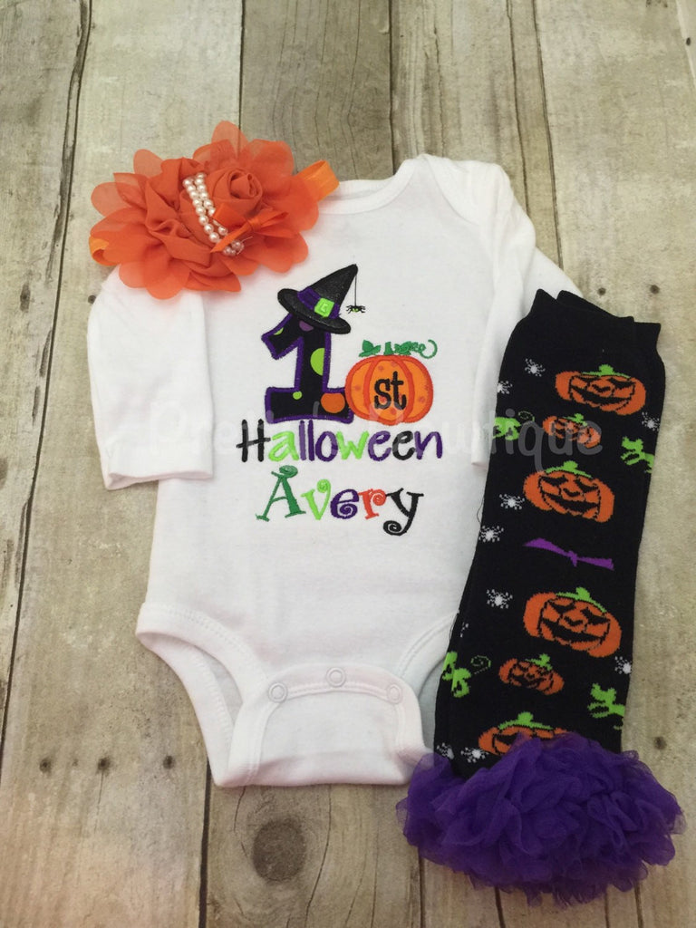 Girls my 1st Halloween outfit -- My 1st Halloween girls bodysuit or t shirt Adorable -- 3pc set - Pretty's Bowtique