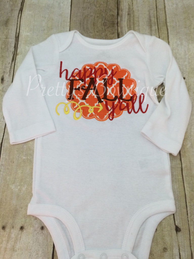 Girls Happy Fall Y'All Shirt or bodysuit - Fall Shirt, headband, necklace and legwarmers - Pretty's Bowtique