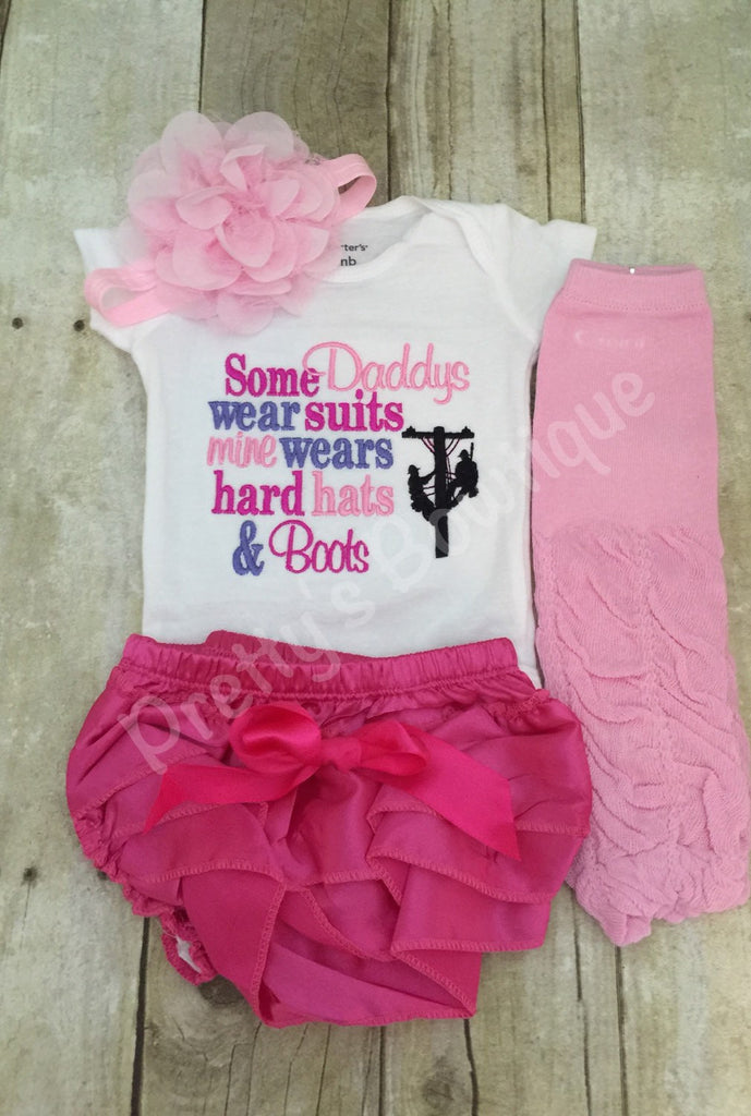 Some Daddys wear suits mine wears hard hats and boots poweline -- 4 pc set can customize colors - Pretty's Bowtique