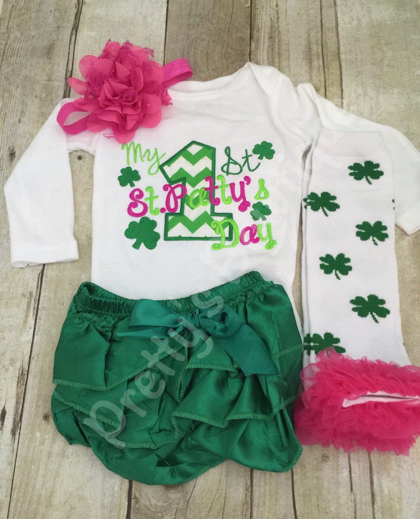 1st St. Patrick's Day shirt or bodysuit  -- My 1st St. Patty's Day shirt, legwarmers, headband, bloomer - Pretty's Bowtique