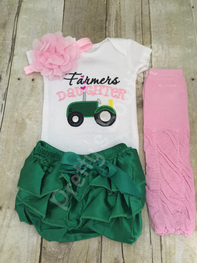 Farmer's Daughter bodysuit or t shirt, headband, bloomer and legwarmers.  Can customize wording and colors - Pretty's Bowtique