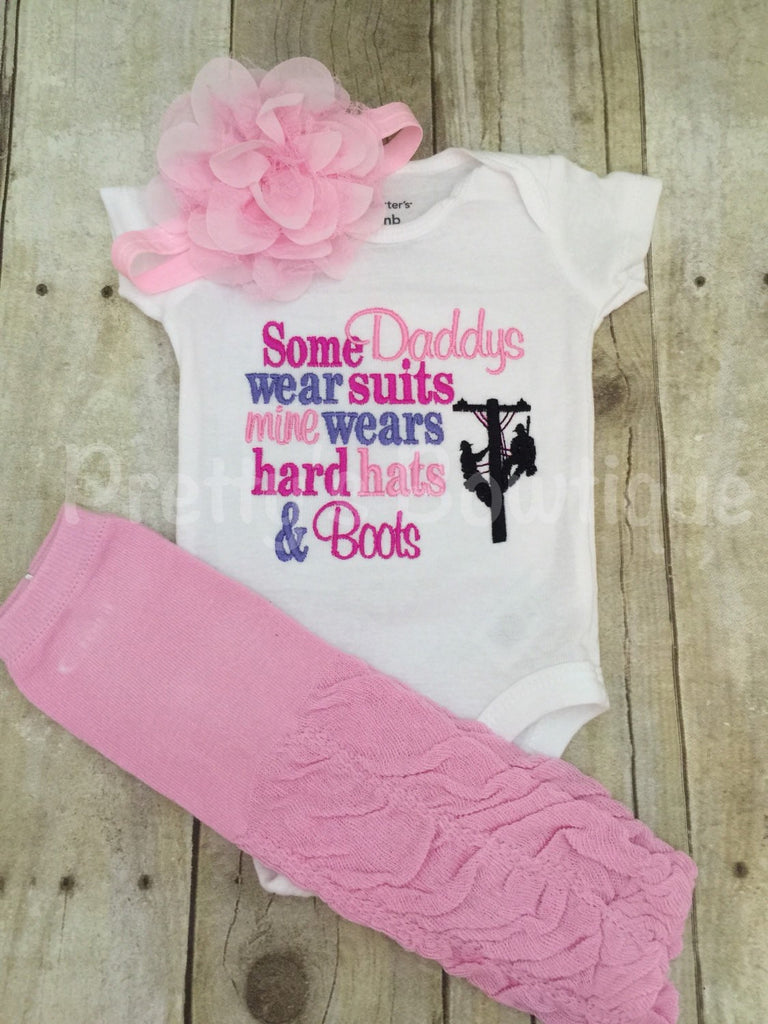 Some Daddys wear suits mine wears hard hats and boots powerline -- 3pcs set can customize colors - Pretty's Bowtique