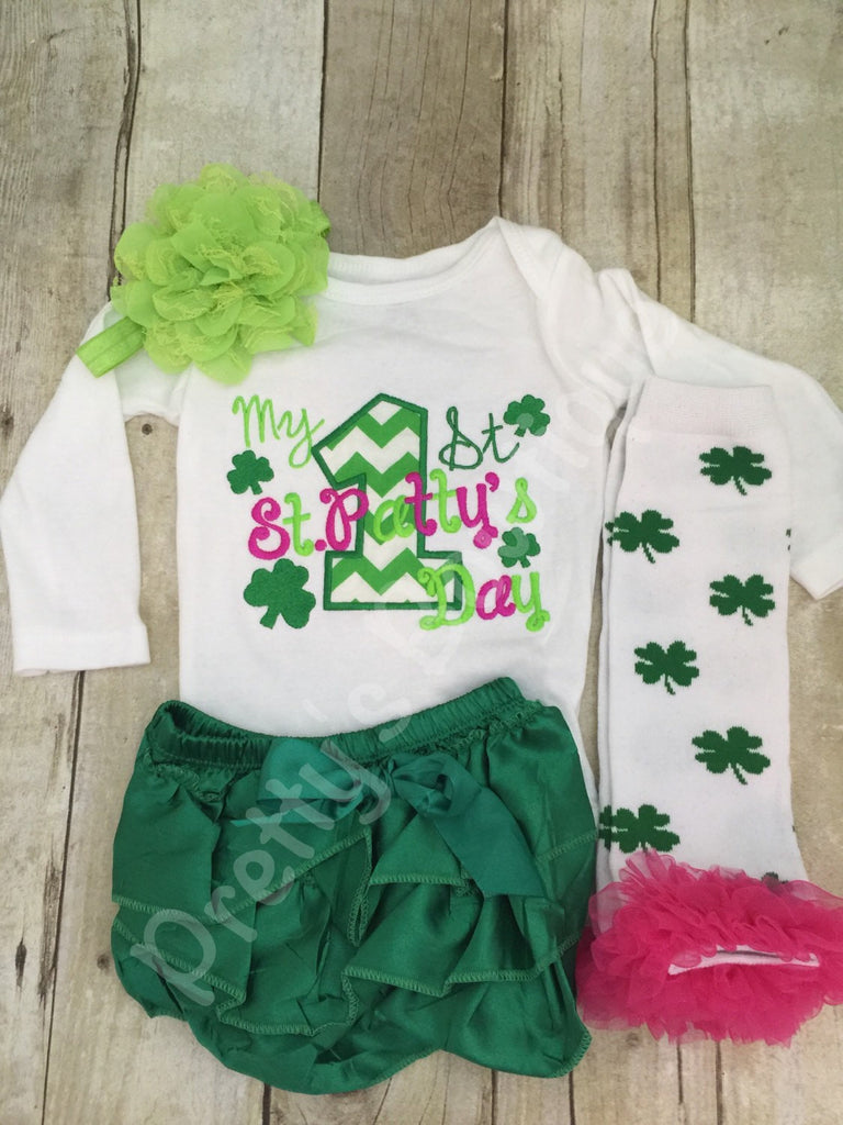 1st St. Patrick's Day shirt or bodysuit  -- My 1st St. Patty's Day shirt, legwarmers, headband, bloomer - Pretty's Bowtique