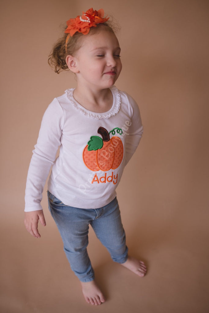 Girls Pumpkin Shirt or bodysuit - Personalized Pumpkin Fall Shirt Can Customize fabrics and colors - Pretty's Bowtique