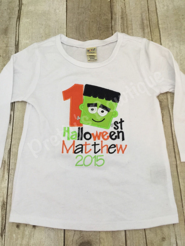 Boys 1st Halloween Frankenstein personalized boys bodysuit or shirt - Pretty's Bowtique