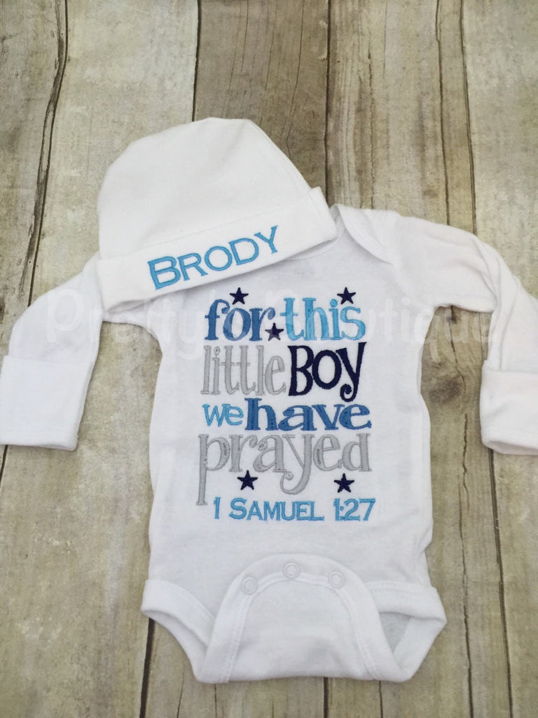 Boys Coming home outfit For this little boy I/ WE have Prayed t shirt or bodysuit and beanie - Pretty's Bowtique