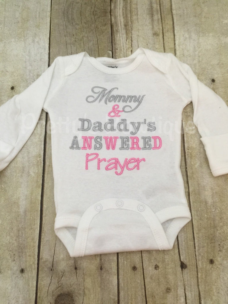 Mommy & Daddy's ANSWERED PRAYER bodysuit coming home shirt outfit - Pretty's Bowtique