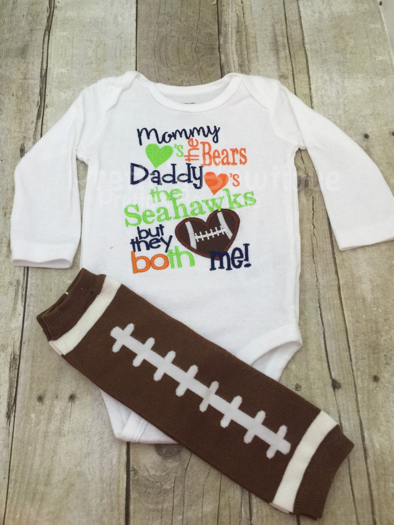 Mommy loves the (you pick team) daddy loves the (you pick team) but the both love me football leg warmers - Pretty's Bowtique