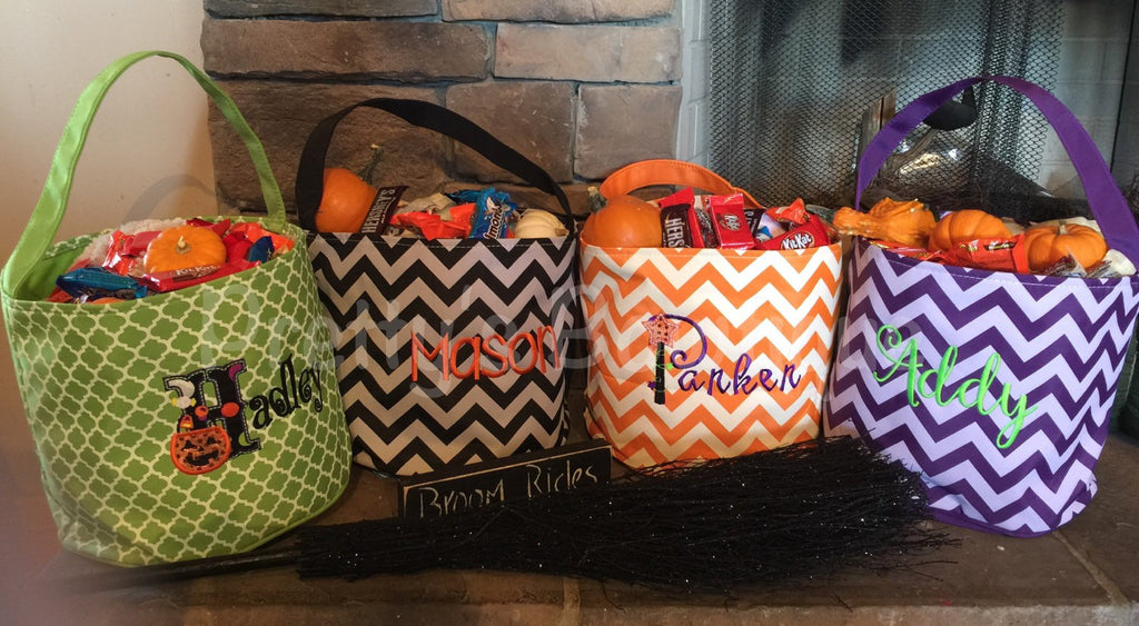 Trick or Treat Bucket Monogrammed with Name in 4 Styles - Pretty's Bowtique