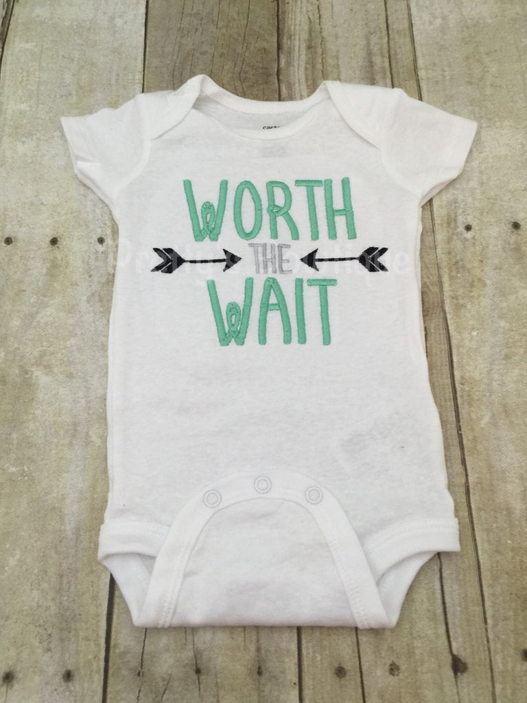 Gender neutral Worth the Wait Bodysuit or shirt can be customized Hospital or Coming home outfit - Pretty's Bowtique