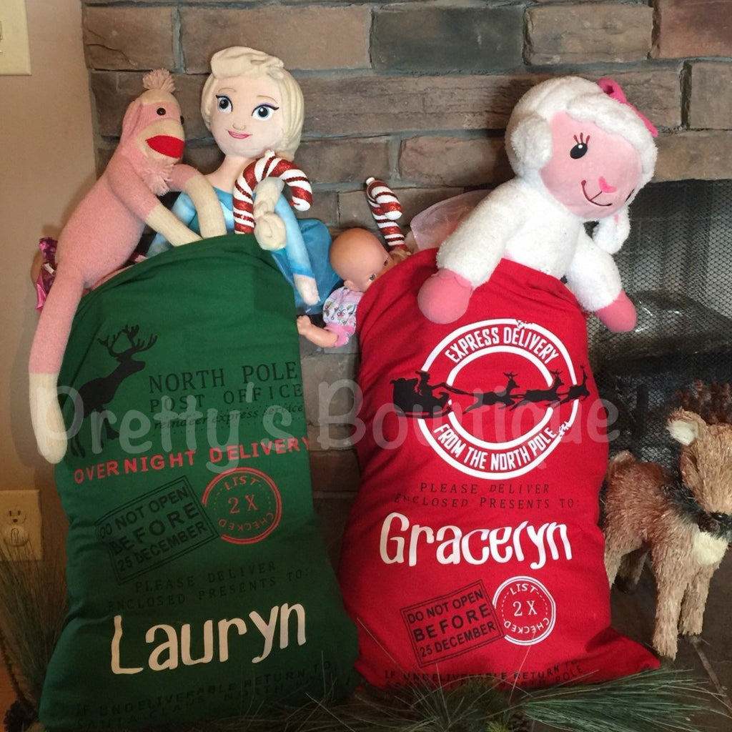 Personalized Christmas Sack – Santa Sack or Reindeer Sack with Child's Name - Pretty's Bowtique