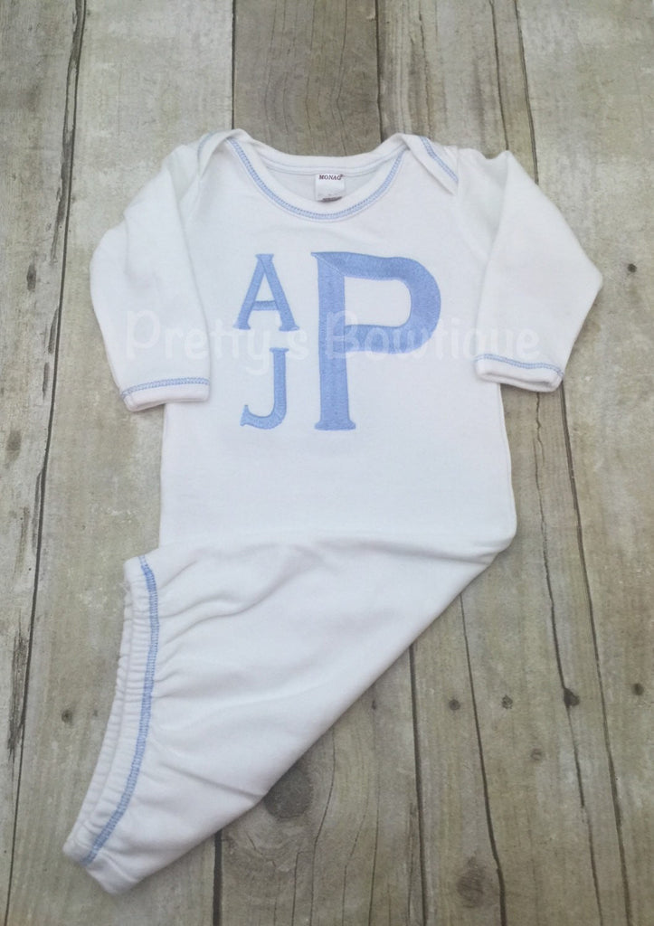 Boys Coming home outfit  Monogram gown~Monogramed newborn gown - Pretty's Bowtique