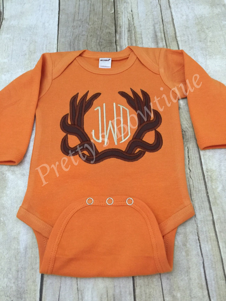 Monogram Deer Antler Bodysuit or t shirt, legwarmers and headband  - Can customize colors - Pretty's Bowtique