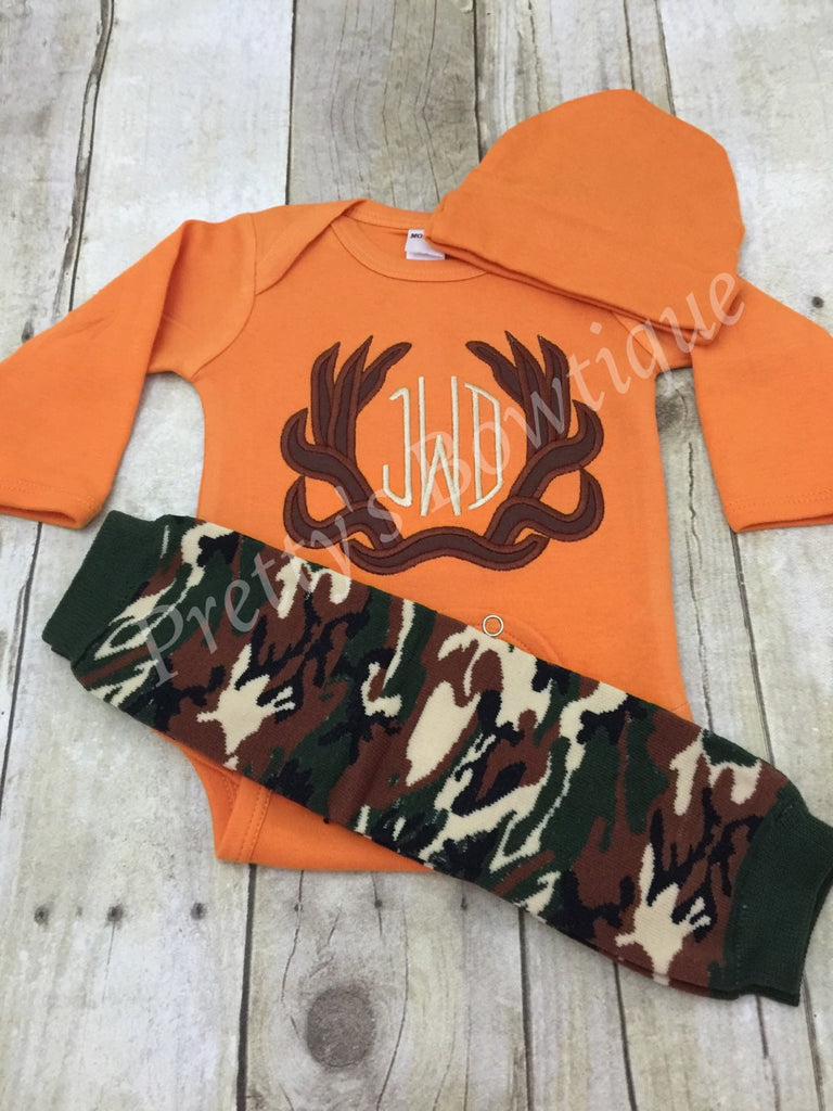 Monogram Deer Antler Bodysuit or t shirt, legwarmers and headband  - Can customize colors - Pretty's Bowtique