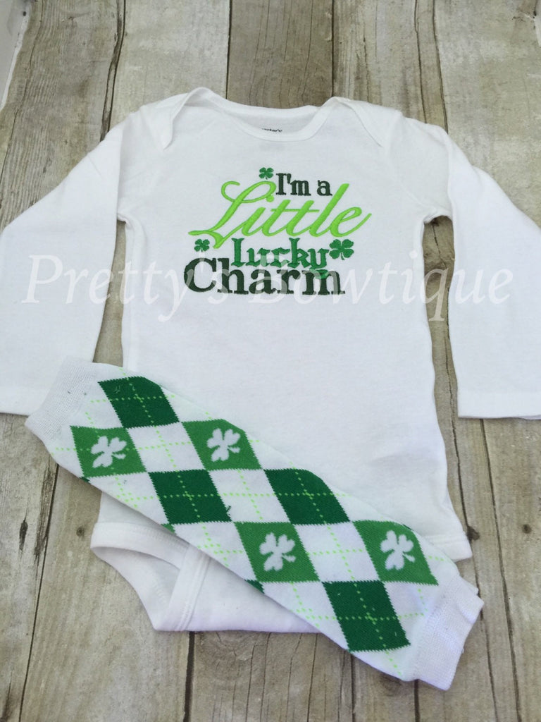 Girls or Boys I'm a little lucky charm outfit - St. Patricks Day outfit shirt, legwarmers, and headband -  Lucky Charm Saint Patricks set - Pretty's Bowtique