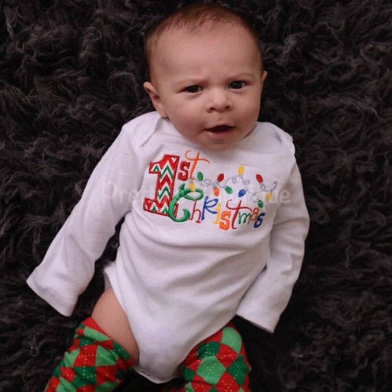 Baby boy My 1st Christmas - First Christmas bodysuit or shirt christmas legwarmers - Pretty's Bowtique