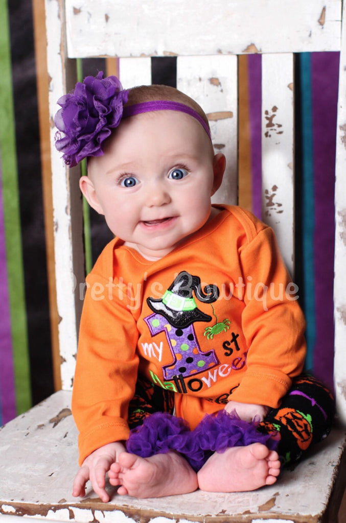 My 1st Halloween Witch outfit bodysuit or t shirt, headband, and legwarmers Adorable orange - Pretty's Bowtique