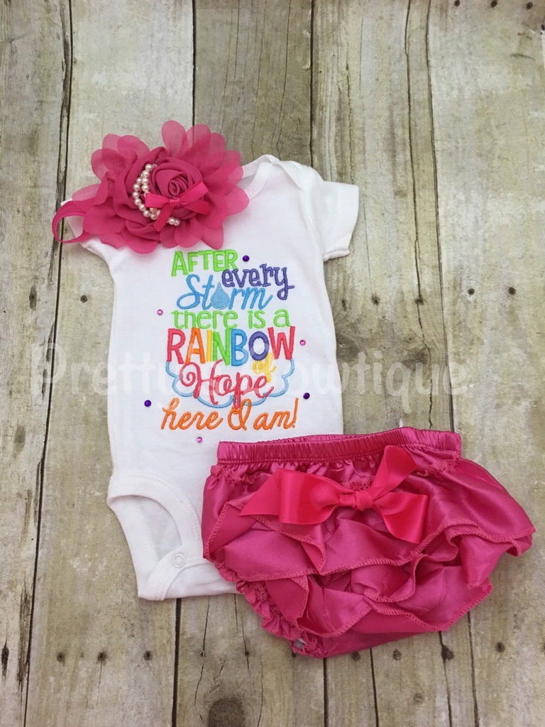 After every storm there is a rainbow of hope... Here i am! Bodysuit or shirt, diaper cover and headband - Pretty's Bowtique