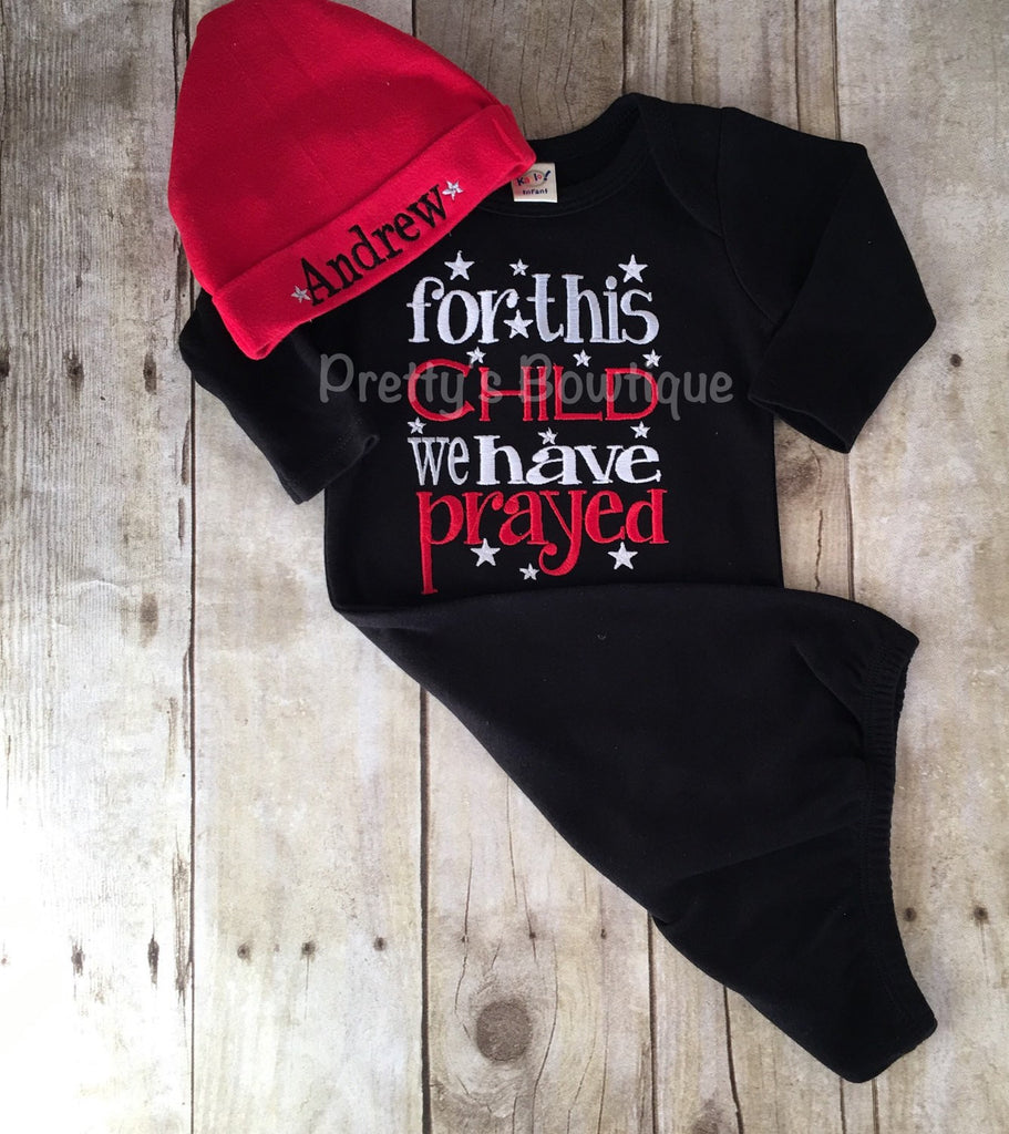 Newborn coming home outfit For this Child I or WE have Prayed newborn gown and hat - Pretty's Bowtique